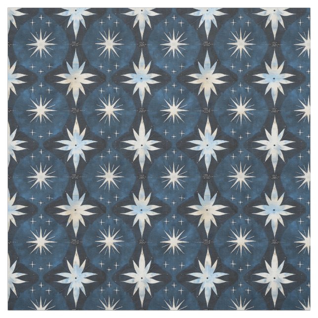 Blue Starburst Googie Pattern Fabric (Swatch)