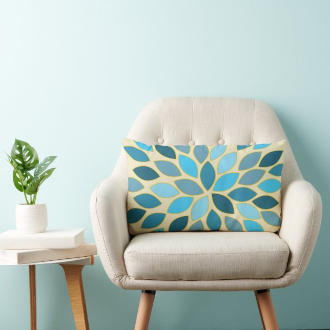 Blue Starburst Modern Flower Pattern Design Pillow (Chair)