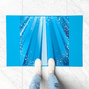 Blue Starburst Sparkle with Shining Light Rays Doormat
