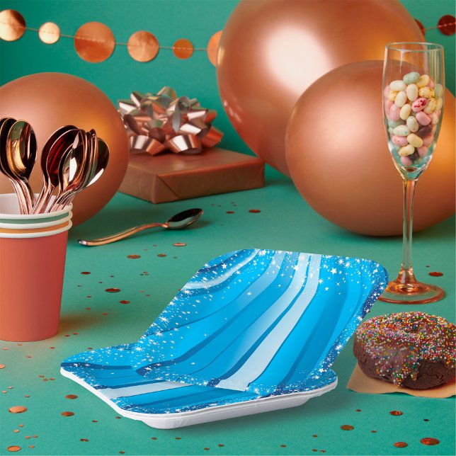 Blue Starburst Sparkle with Shining Light Rays Paper Plates (Creator Uploaded)