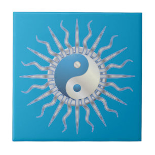 Blue Starburst Yin Yang Ceramic Tile
