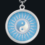 Blue Starburst Yin Yang Silver Plated Necklace<br><div class="desc">If you like the Yin Yang design,  then you will like this unique starburst Yin Yang designed with hues of blue and silver.  This design would look great on all apparel and gift items.</div>