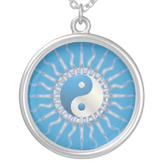 Blue Starburst Yin Yang Silver Plated Necklace