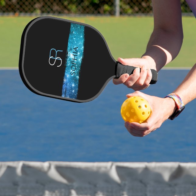Blue Stardust Brush Stroke, Monogram & Name Pickleball Paddle (Insitu)