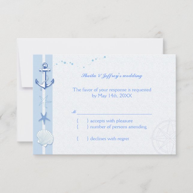 Blue Starfish & Anchor Nautical Wedding RSVP Card (Front)