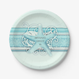 Blue Starfish Beach Elegant Wedding Party Paper Plates
