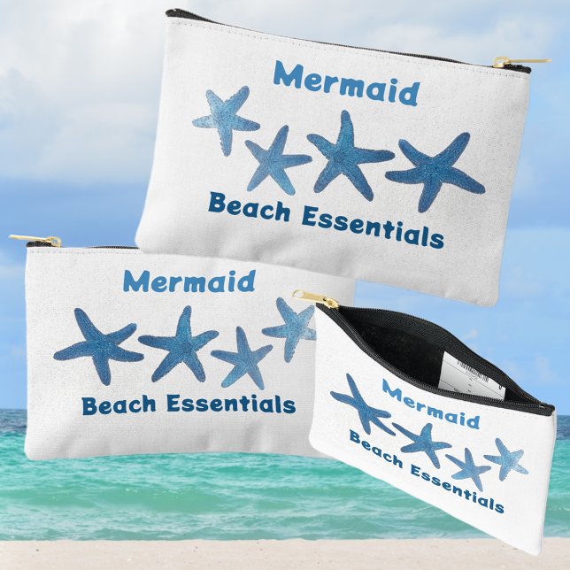 Blue Starfish Beach Essentials Nautical White Accessory Pouch (Creator Uploaded)