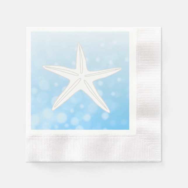 Blue Starfish Beach Themed Wedding Napkins (Front)