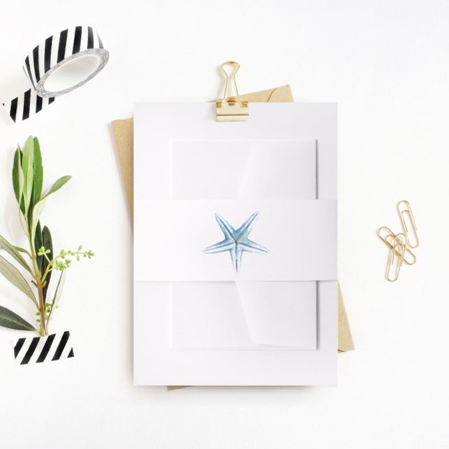 Blue Starfish Belly Band, Beach Wedding Invitation Belly Band (Creator Uploaded)