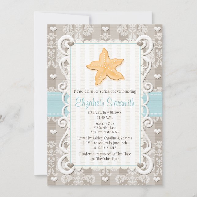 Blue Starfish Bridal Shower Invitations (Front)