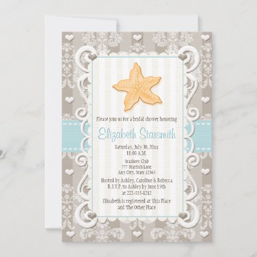 Blue Starfish Bridal Shower Invitations