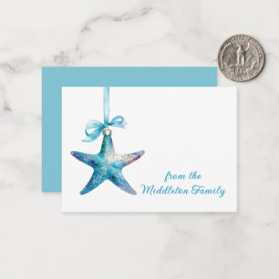 Blue Starfish Christmas Ornament Personalized Note Card