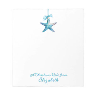 Blue Starfish Christmas Ornament Personalized Notepad