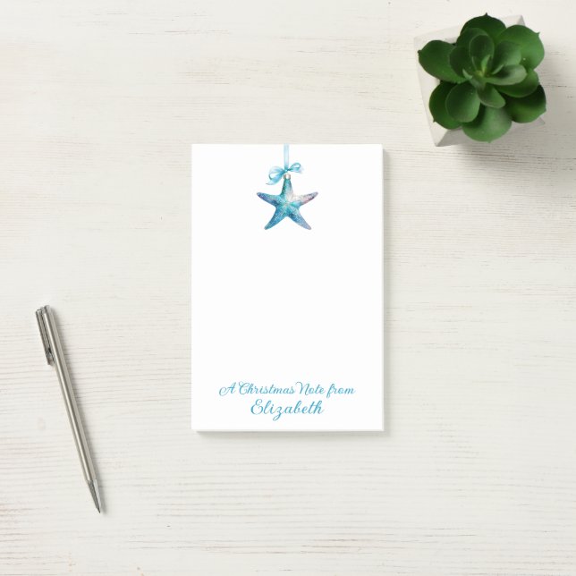 Blue Starfish Christmas Ornament Personalized Post-it Notes (Office)