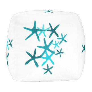 Blue Starfish cubed pouf