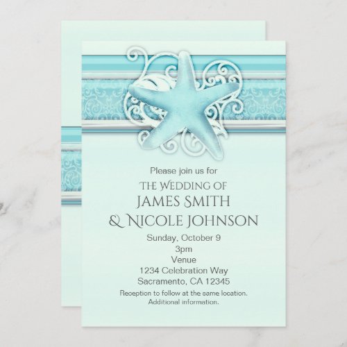 Blue Starfish Elegant Beach Themed Invitations