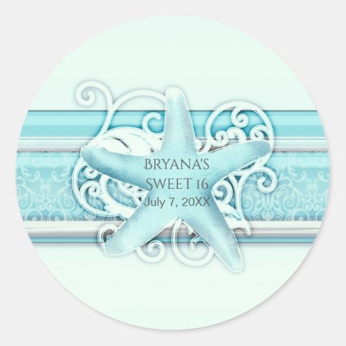 Blue Starfish Elegant Beach Wedding Favor Classic Round Sticker