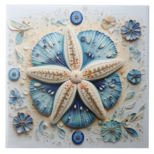 Blue Starfish Mediterranean Beach Theme Ceramic Tile