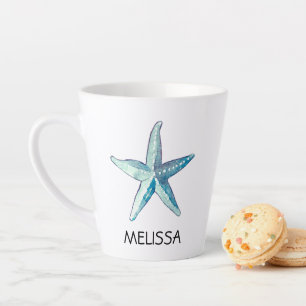 Blue Starfish Nautical Beach Seashell Theme Latte Mug