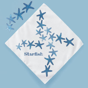 Blue Starfish Nautical Coastal White Bandana