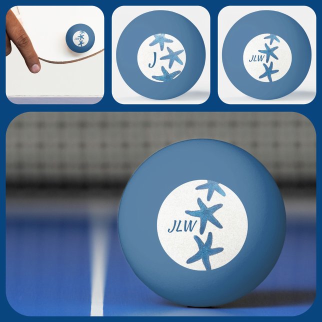 Blue Starfish Nautical Personalized Monogram Ping Pong Ball (Creator Uploaded)