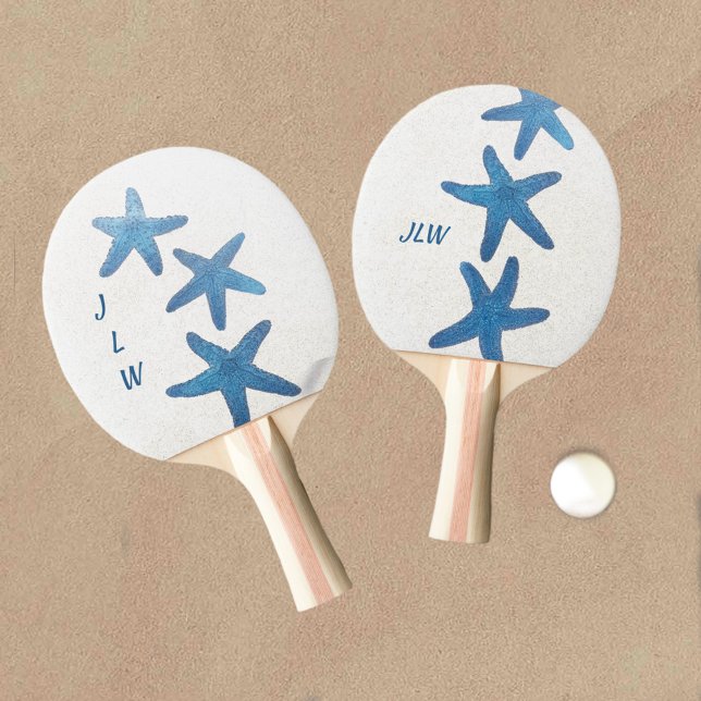 Blue Starfish Nautical Personalized White Ping Pong Paddle (Creator Uploaded)