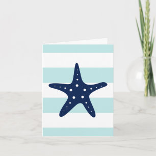 Blue Starfish on Mint Stripes Letterpress Thank You Card