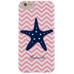 Blue Starfish on Pink Chevrons Pattern Barely There iPhone 6 Plus Case