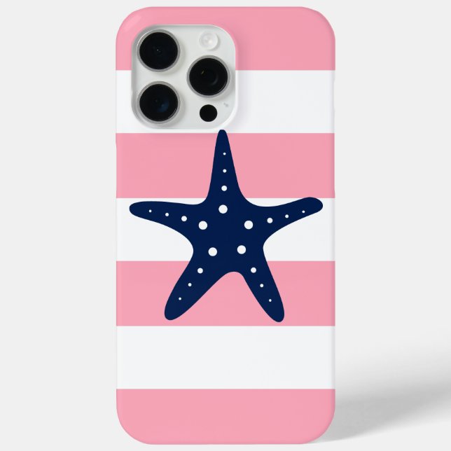 Blue Starfish on Pink Stripes Case-Mate iPhone Case (Back)