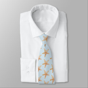Blue Starfish Painting Coastal Beach Pattern Neck Tie