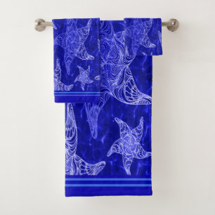  Blue Starfish Pattern Bath Towel Set