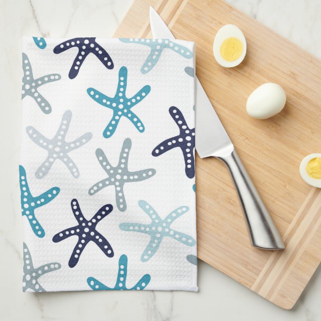 Blue Starfish Pattern Kitchen Towel (Quarter Fold)