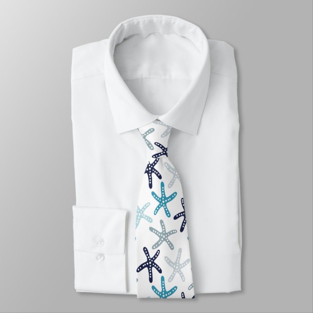 Blue Starfish Pattern Neck Tie (Tied)