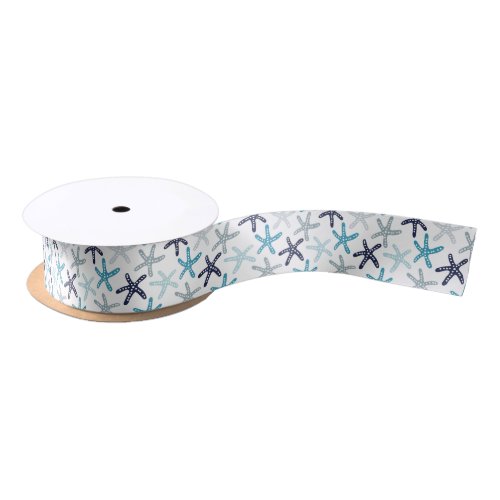 Blue Starfish Pattern Satin Ribbon