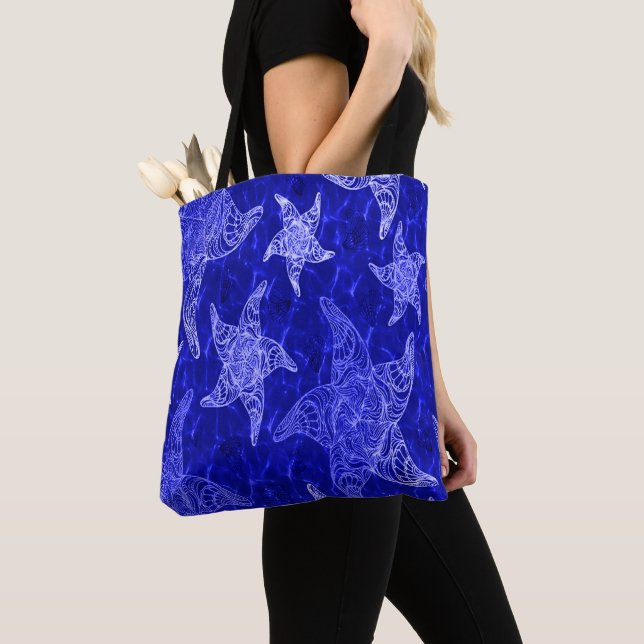 Blue Starfish Pattern Tote Bag (Close Up)