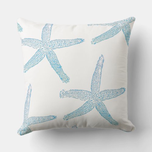 Blue Starfish Pattern White Beach Decor Gift Favor Throw Pillow