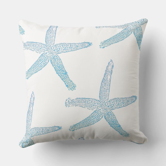 Blue Starfish Pattern White Beach Decor Gift Favor Throw Pillow (Back)