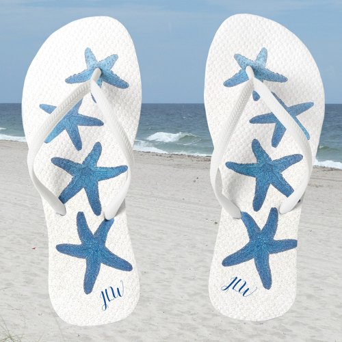 Blue Starfish Personalize with Initials Flip Flops