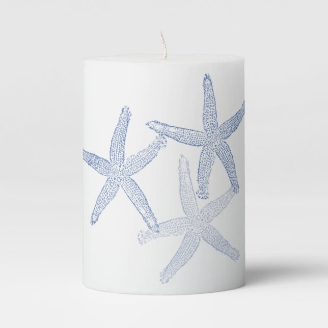 Blue Starfish Pillar Candle (Front)