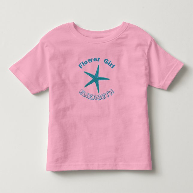 Blue Starfish Pink Beach Wedding Flower Girl Toddler T-shirt (Front)