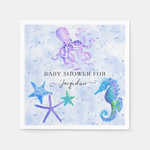 Blue Starfish Seahorse Octopus Bright Baby Shower Napkins