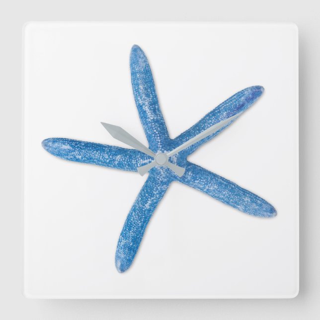Blue Starfish Square Wall Clock (Front)