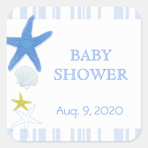 Blue Starfish  Stripes Beach Baby Shower Stickers