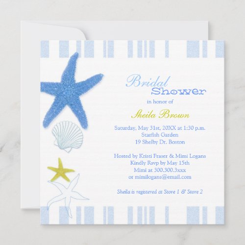Blue Starfish + Stripes Nautical Bridal Shower Personalized Invitation