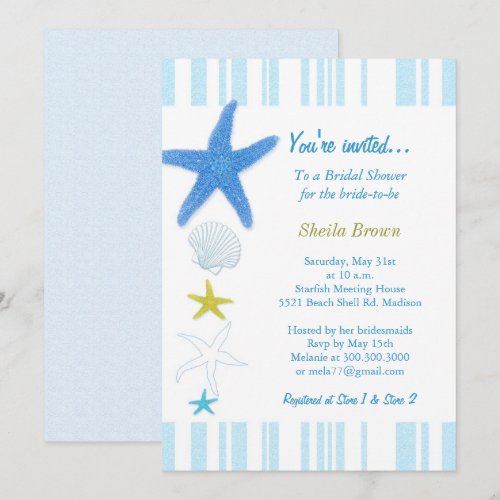 Blue Starfish + Stripes Bridal Shower Invitations