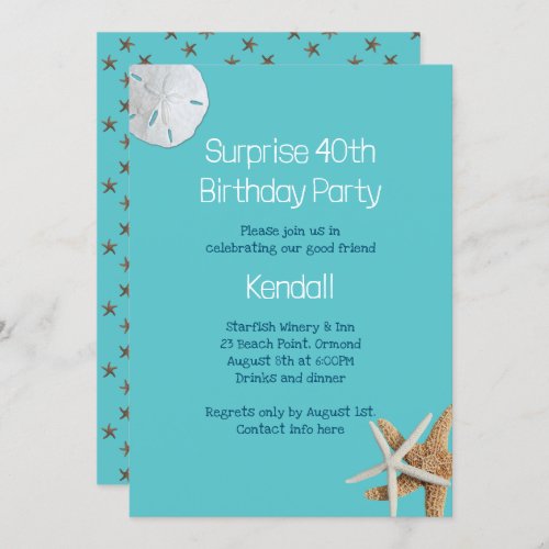 Blue Starfish Surprise Birthday Party Invitation