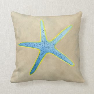 Blue Starfish Taupe Throw Pillow