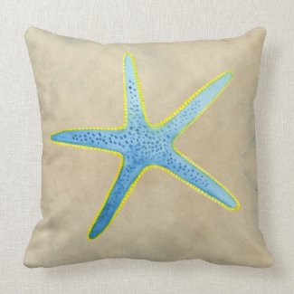 Blue Starfish Taupe Throw Pillow