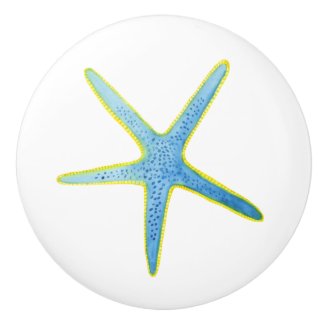 Blue Starfish Watercolor Print Ceramic Knob