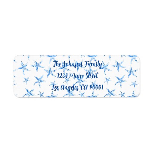 Blue starfish wave_silhouette watercolor label